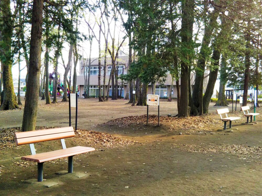 林間公園内のベンチ