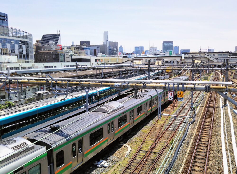 上野・両大師橋から見える電車｜上野東京ラインと特急踊り子