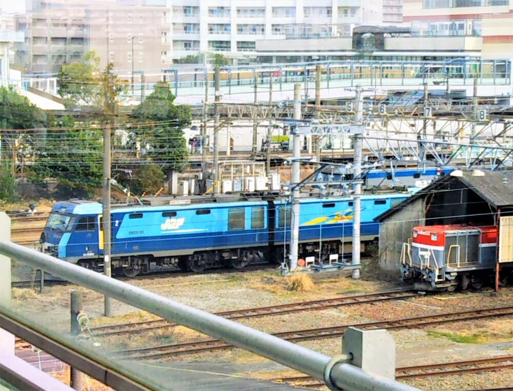 鹿島田跨線橋｜跨線橋から見える貨物列車「ブルーサンダー」