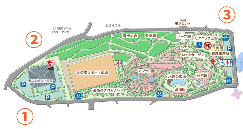 相模原北公園公式サイト｜園内マップ（駐車場３か所）