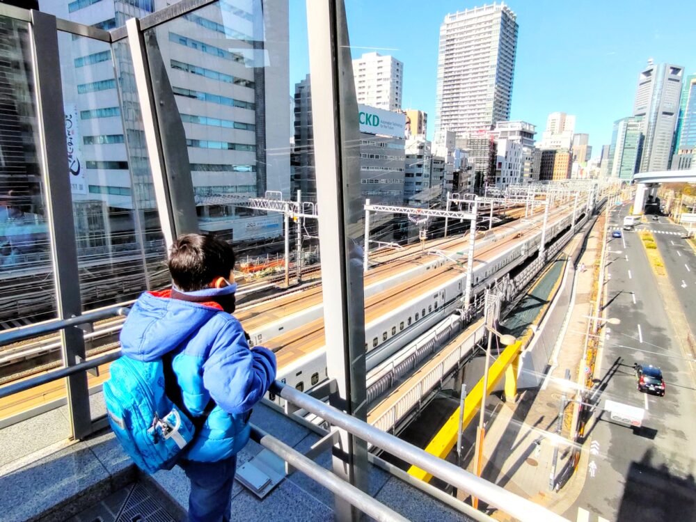 浜松町で新幹線＆電車がたくさん見える場所｜東海道新幹線・2編成が走行中