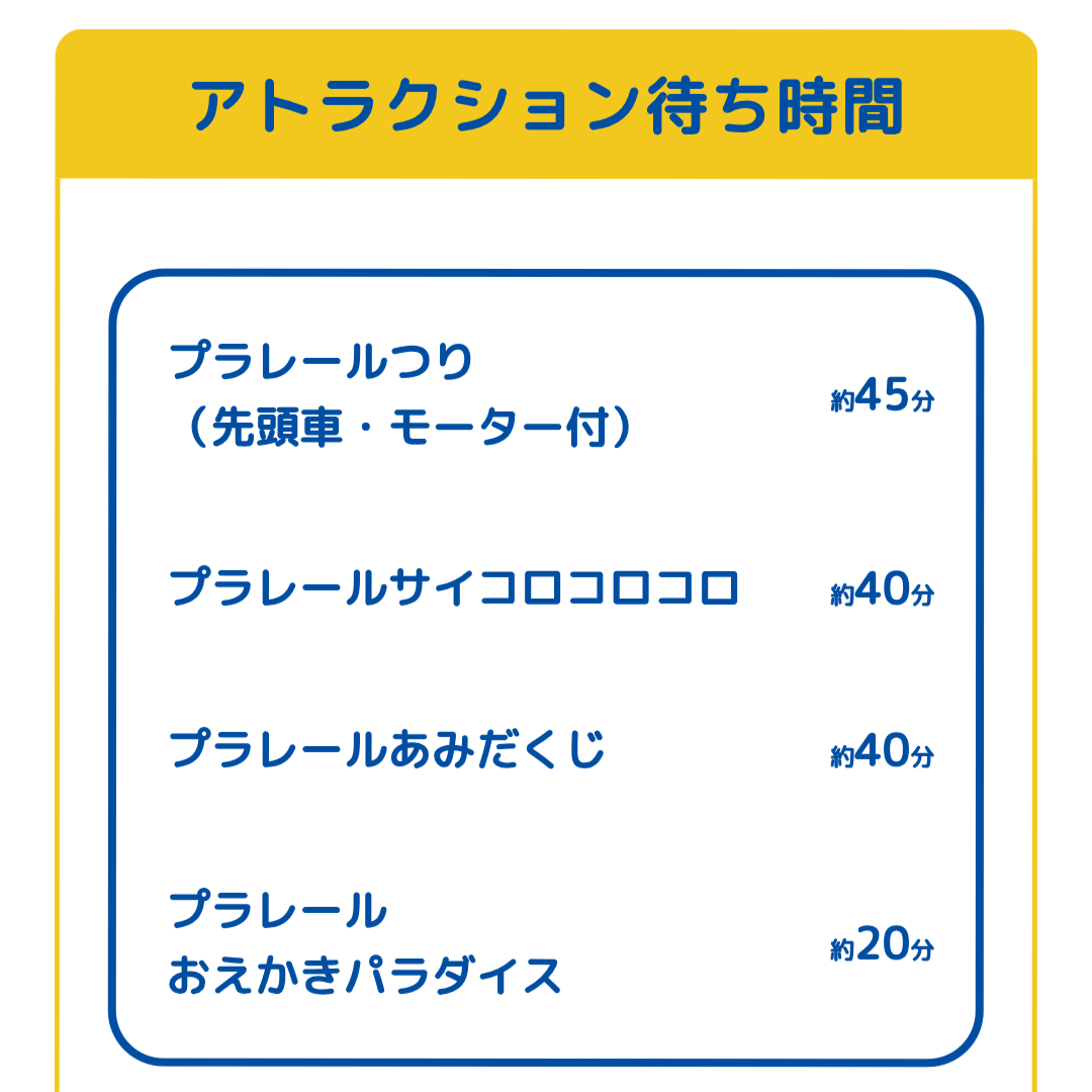 プラレール博【2025東京】アトラクションの待ち時間｜2025年4月27日11時03分現在