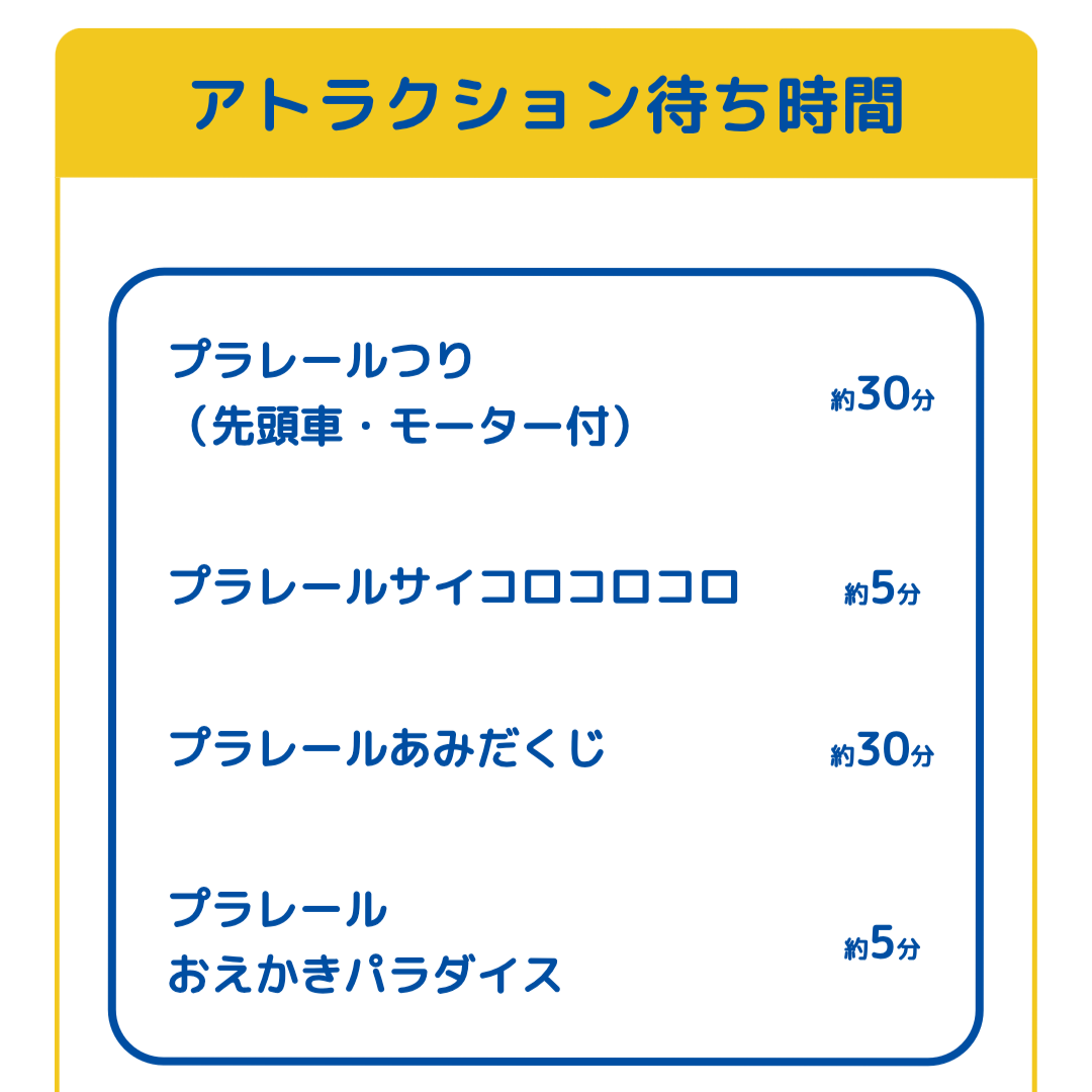 プラレール博【2025東京】アトラクションの待ち時間｜2025年4月27日16時15分現在.