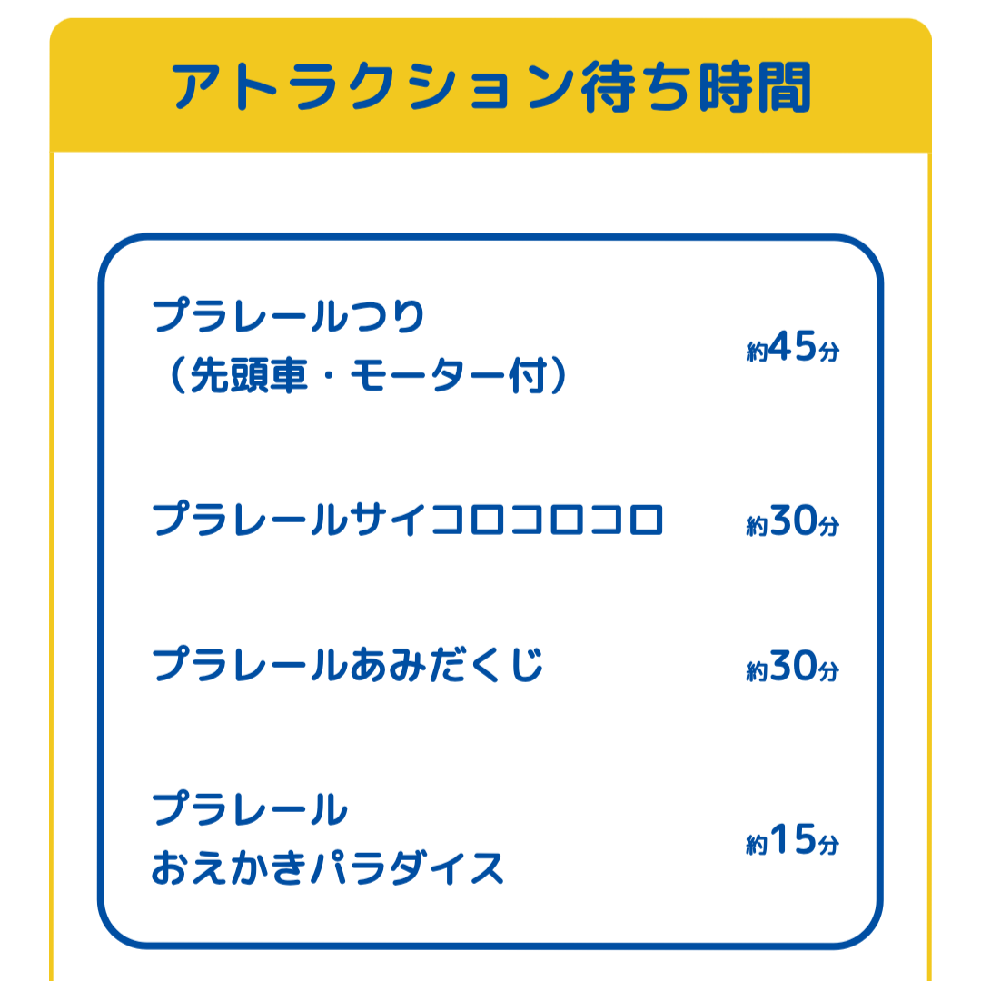 プラレール博【2025東京】アトラクションの待ち時間｜2025年4月29日11時07分現在