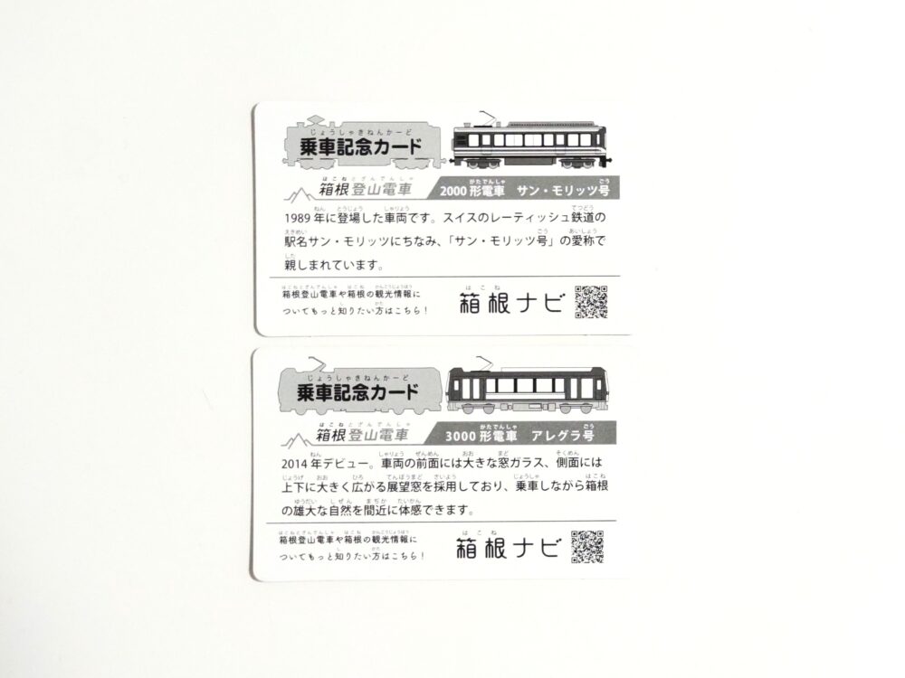 箱根登山鉄道の電車カード（裏）箱根湯本駅の改札窓口にて、グッズ購入時にもらえたカード