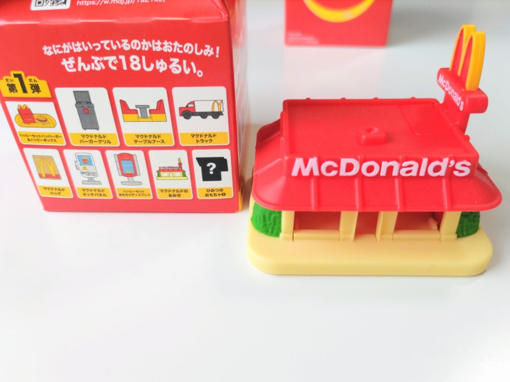 ハッピーセット【ミニチュアマクドナルド】購入したおもちゃ「マクドナルドのおみせ」箱の外側「ひみつのおもちゃ」のシルエット