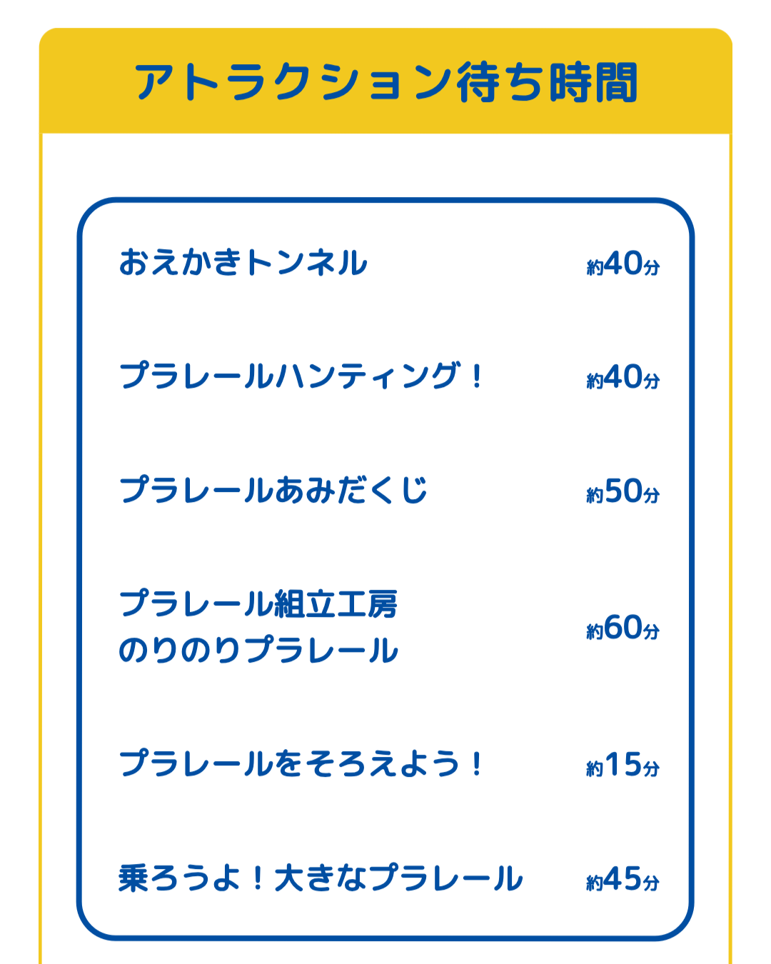 プラレール博【東京2026】アトラクションの待ち時間｜5月2日13時10分頃

